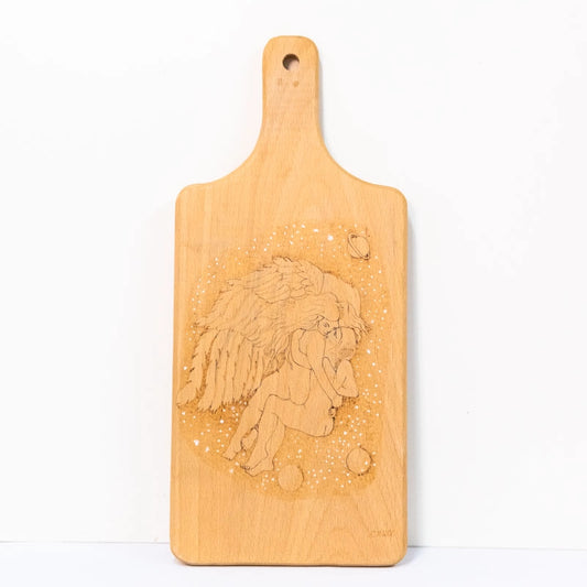 Beachwood cheese board wood- burnt with celestial design.