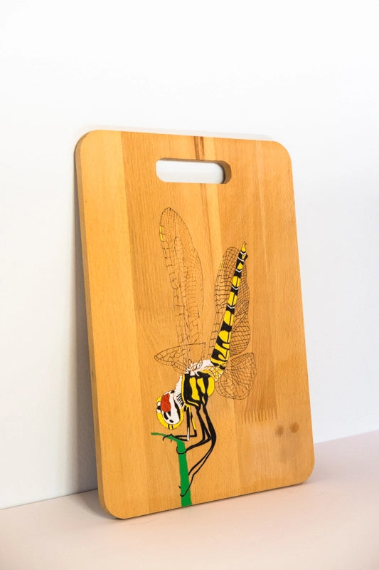 chopping board, dragonfly