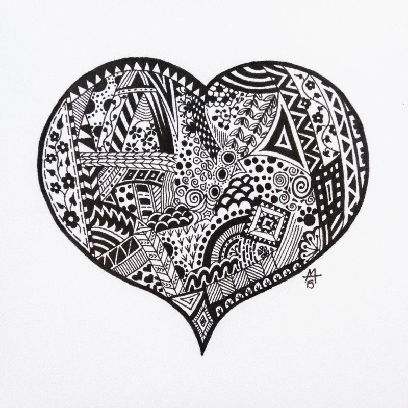 Zentangle heart drawing - original