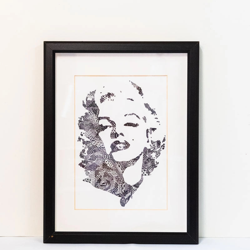 Framed, open-edition print of Zentangle - drawing of Marilyn Monroe.  Size 17x13” (frame).