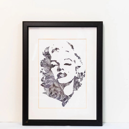 Framed, open-edition print of Zentangle - drawing of Marilyn Monroe.  Size 17x13” (frame).
