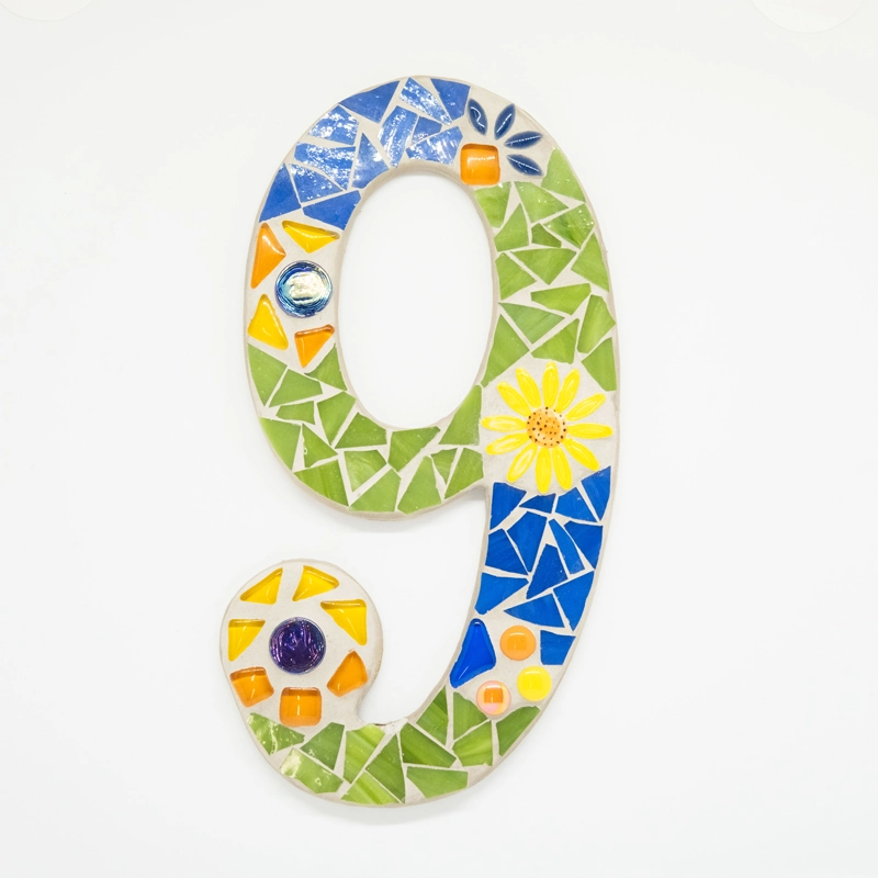 Multi coloured mosaic house number 
