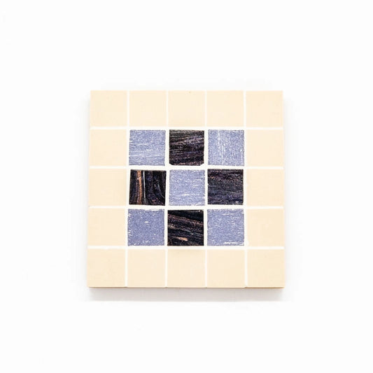 Set of 4 coasters. Ceramic and glass tile.  A decorative addition  to your home.  Each coaster 10X 10cms.  Mauve/white.