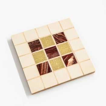 Set of 4 coasters. Ceramic and glass tile. A decorative addition to your home. Each coaster 10X 10cms. brown/white.