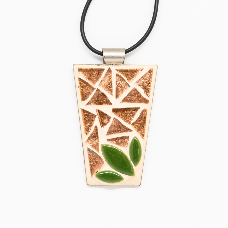 This bronze & green mosaic pendant blends earthy elegance with vibrant tones that fuses richness and a natural allure.