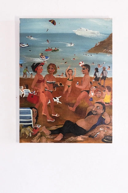 Painting inspired by a Cypriot Fireman declaring that he likes to spend his lunchbreak at the beach, watching the girls go by.