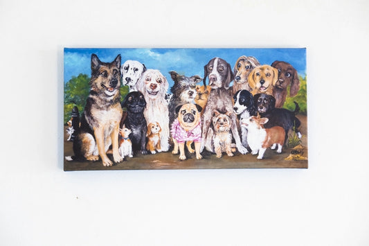 Humorous collection of various types of dogs