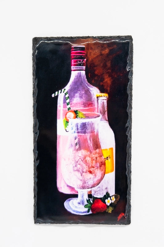 Printed on slate, gin and tonic