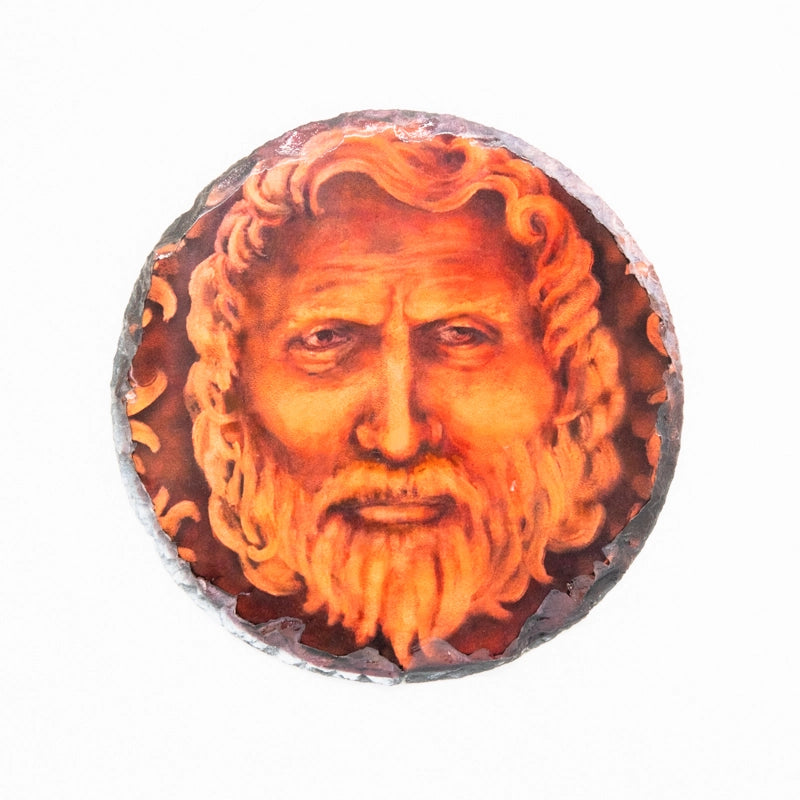 Printed on slate,the god Zeus 