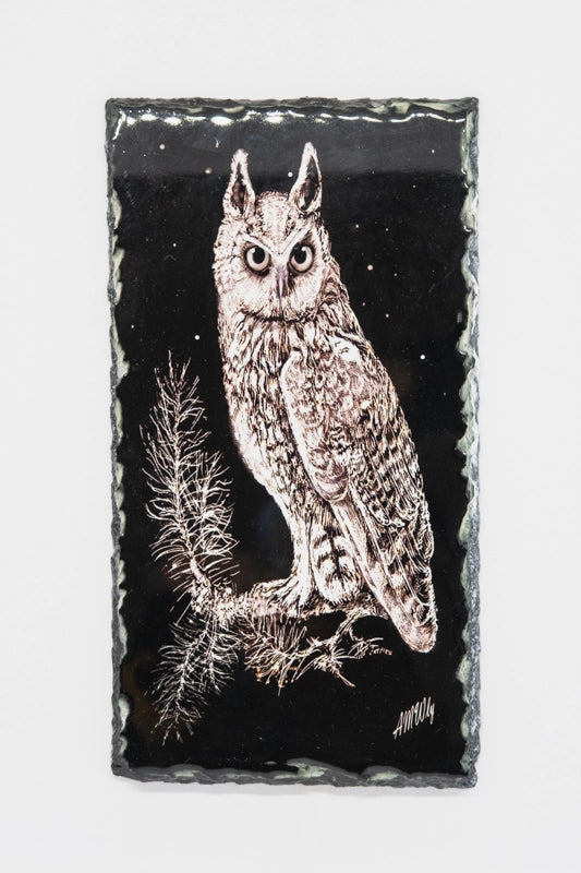 Printed on slate -from a scraperboard etching by Angela Winstanley